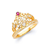 Red & White CZ Tiara Ladies Ring in 14K Gold