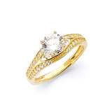 White CZ Center-Stone Ladies Ring in 14K Gold