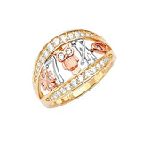 White CZ Symbols Ladies Ring in 14K Tri-Color Gold