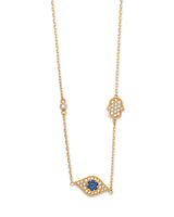 Adjustable 17"-18" Blue & White CZ Eye Charm Necklace in 14K Gold