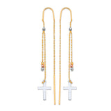 Cross Tassel Earrings in 14K Tri-Color Gold