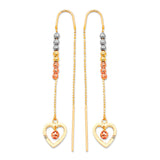 Heart Tassel Earrings in 14K Tri-Color Gold