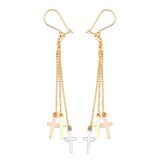 Cross Tassel Earrings in 14K Tri-Color Gold