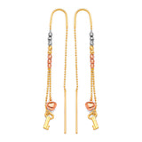 Heart Tassel Earrings in 14K Tri-Color Gold