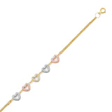 White CZ Ladies Heart Charm Bracelet in 14K Tri-Color Gold