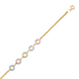 White CZ Ladies Circle Charm Bracelet in 14K Tri-Color Gold