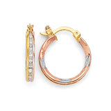 White CZ Hoop Earrings in 14K Tri-Color Gold