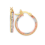 White CZ Hoop Earrings in 14K Tri-Color Gold