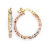 White CZ Hoop Earrings in 14K Tri-Color Gold