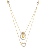 Adjustable 17"-18" White CZ Heart Necklace in 14K Gold