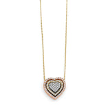 Adjustable 17"-18" White CZ Heart Necklace in 14K Tri-Color Gold