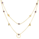 Adjustable 17"-18" Purple CZ Necklace in 14K Gold