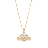 Adjustable 17"-18" White & Pink CZ Tiara Charm Necklace in 14K Gold