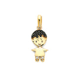 Black & White CZ Boys Pendant in 14K Gold