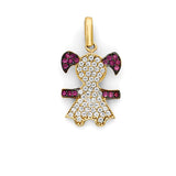 Red & White CZ Girls Pendant in 14K Gold