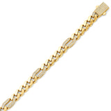 White CZ Iced Out Cuban Unisex Bracelet in 14K Gold