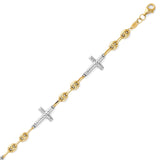 Ladies Beaded Cross Charm Bracelet in 14K Two-Tone Gold