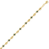 Beaded Blue & White Enamel Ladies Eye Charm Bracelet in 14K Gold