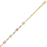 Ladies Heart Bracelet in 14K Tri-Color Gold