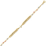 Ladies Cross Charm Bracelet in 14K Tri-Color Gold