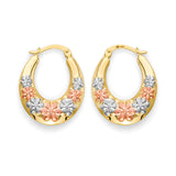 Flower Scallop Hoop Earrings in 14K Tri-Color Gold