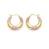 Scallop Hoop Earrings in 14K Tri-Color Gold