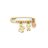 Pink & Black Enamel Eye Kids Pendant in 14K Gold