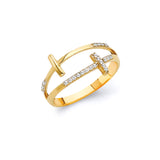 White CZ Cross Ladies Ring in 14K Gold