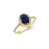 Blue & White CZ Center-Stone Ladies Ring in 14K Gold