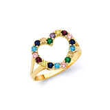 Multi-Color CZ Heart Ladies Ring in 14K Gold