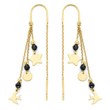 Black Onyx Star Tassle Earrings in 14K Gold