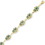 7.5 Inch Beaded Blue & White Enamel Ladies Eye Charm Bracelet in 14K Gold