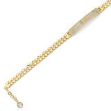 Adjustable 7 to 8 Inch White CZ Ladies Pave ID Bracelet in 14K Gold