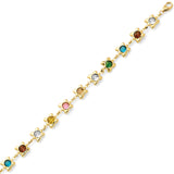 7.5 Inch Beaded Multi-Color CZ Ladies Butterfly Charm Bracelet in 14K Gold