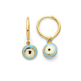 Blue, Black & White Enamel Eye Drop Huggie Earrings in 14K Gold