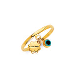 Blue & Black Enamel Eye Ladies Ring in 14K Gold