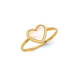 White Enamel Heart Ladies Ring in 14K Gold