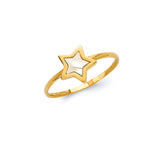 White Enamel Star Ladies Ring in 14K Gold