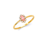 White & Pink CZ Center-Stone Ladies Ring in 14K Gold