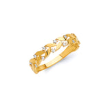 White CZ Leaf Ladies Ring in 14K Gold