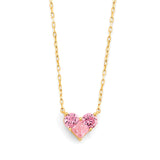 Adjustable 17"-18" Pink CZ Heart Charm Necklace In 14K Gold