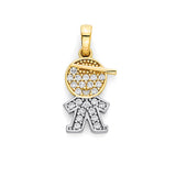 White CZ Boys Pendant In 14K Two-Tone Gold