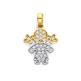 White CZ Girls Pendant in 14K Two-Tone Gold