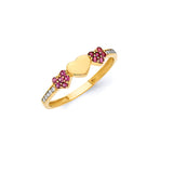 Pink & White CZ Heart Ladies Ring in 14K Gold