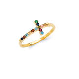 Multi-Color CZ Cross Ladies Ring in 14K Gold