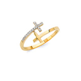 White CZ Cross Ladies Ring in 14K Gold