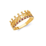 White & Pink CZ Tiara Ladies Ring in 14K Gold