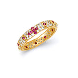 Red & White CZ Cross Ladies Ring in 14K Gold