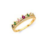 White CZ Tiara Ladies Ring in 14K Gold