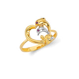 Pink CZ Dolphin Ladies Ring In 14K Two-Tone Gold